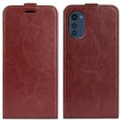 For Motorola Moto E32 4G R64 Texture Single Vertical Flip Leather Phone Case(Brown) - 1