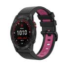 For Garmin Fenix 7X 26mm Silicone Sports Two-Color Watch Band(Black+Pink) - 1