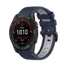 For Garmin Fenix 7X 26mm Silicone Sports Two-Color Watch Band(Dark Blue+Grey) - 1