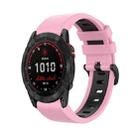 For Garmin Fenix 7X Solar 26mm Silicone Sports Two-Color Watch Band(Pink+Black) - 1