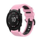 For Garmin Fenix 6X 26mm Silicone Sports Two-Color Watch Band(Pink+Black) - 1