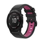 For Garmin Fenix 6X 26mm Silicone Sports Two-Color Watch Band(Black+Pink) - 1