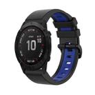 For Garmin Fenix 6X 26mm Silicone Sports Two-Color Watch Band(Black+Blue) - 1