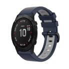 For Garmin Fenix 6X 26mm Silicone Sports Two-Color Watch Band(Dark Blue+Grey) - 1