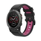 For Garmin Fenix 5X 26mm Silicone Sports Two-Color Watch Band(Black+Pink) - 1