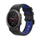 For Garmin Fenix 5X 26mm Silicone Sports Two-Color Watch Band(Black+Blue) - 1
