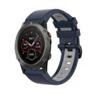 For Garmin Fenix 5X 26mm Silicone Sports Two-Color Watch Band(Dark Blue+Grey) - 1
