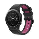 For Garmin Fenix 5 22mm Silicone Sports Two-Color Watch Band(Black+Pink) - 1