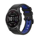 For Garmin Fenix 7S Solar 22mm Silicone Sports Two-Color Watch Band(Black+Blue) - 1