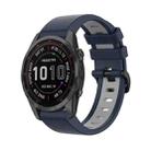 For Garmin Fenix 7S Solar 22mm Silicone Sports Two-Color Watch Band(Dark Blue+Grey) - 1
