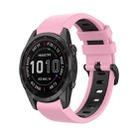 For Garmin Fenix 7S Sapphire Solar 22mm Silicone Sports Two-Color Watch Band(Pink+Black) - 1