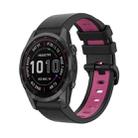 For Garmin Fenix 7S Sapphire Solar 22mm Silicone Sports Two-Color Watch Band(Black+Pink) - 1