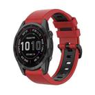 For Garmin Fenix 7S Sapphire Solar 22mm Silicone Sports Two-Color Watch Band(Red+Black) - 1