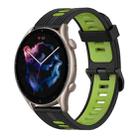 For Amazfit GTR 3 22mm Vertical Pattern Two-Color Silicone Watch Band(Black+Green) - 1