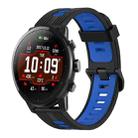 For Amazfit Stratos 22mm Vertical Pattern Two-Color Silicone Watch Band(Black+Blue) - 1