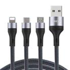 ENKAY ENK-CB120 3 in 1 1.2m USB 3.0 to Type-C / 8 Pin / Micro USB 5A Fast Charging Cable(Grey) - 1