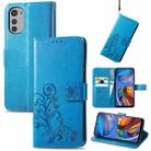 For Motorola Moto E32 Four-leaf Clasp Embossed Buckle Leather Phone Case(Blue) - 1