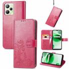 For OPPO Realme C35 Four-leaf Clasp Embossed Buckle Leather Phone Case(Magenta) - 1