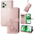 For OPPO Realme C35 Four-leaf Clasp Embossed Buckle Leather Phone Case(Rose Gold) - 1