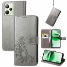 For OPPO Realme C35 Four-leaf Clasp Embossed Buckle Leather Phone Case(Gray) - 1