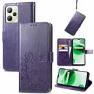 For OPPO Realme C35 Four-leaf Clasp Embossed Buckle Leather Phone Case(Purple) - 1