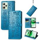 For OPPO Realme C35 Cute Cat and Dog Embossed Flip Leather Phone Case(Blue) - 1