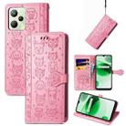 For OPPO Realme C35 Cute Cat and Dog Embossed Flip Leather Phone Case(Pink) - 1