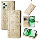 For OPPO Realme C35 Cute Cat and Dog Embossed Flip Leather Phone Case(Gold) - 1