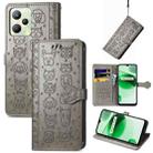 For OPPO Realme C35 Cute Cat and Dog Embossed Flip Leather Phone Case(Gray) - 1