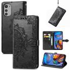 For Motorola Moto E32 Mandala Flower Embossed Horizontal Flip Leather Phone Case(Black) - 1