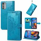 For Motorola Moto E32 Mandala Flower Embossed Horizontal Flip Leather Phone Case(Blue) - 1