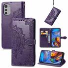 For Motorola Moto E32 Mandala Flower Embossed Horizontal Flip Leather Phone Case(Purple) - 1