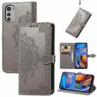 For Motorola Moto E32 Mandala Flower Embossed Horizontal Flip Leather Phone Case(Gray) - 1