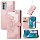 For Motorola Moto G52 Mandala Flower Embossed Horizontal Flip Leather Phone Case(Rose Gold) - 1