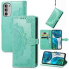 For Motorola Moto G52 Mandala Flower Embossed Horizontal Flip Leather Phone Case(Green) - 1