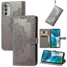 For Motorola Moto G52 Mandala Flower Embossed Horizontal Flip Leather Phone Case(Gray) - 1