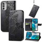 For Motorola Moto G52 Butterfly Love Flower Embossed Flip Leather Phone Case(Black) - 1