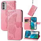 For Motorola Moto G52 Butterfly Love Flower Embossed Flip Leather Phone Case(Pink) - 1