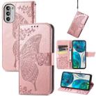 For Motorola Moto G52 Butterfly Love Flower Embossed Flip Leather Phone Case(Rose Gold) - 1