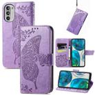 For Motorola Moto G52 Butterfly Love Flower Embossed Flip Leather Phone Case(Light Purple) - 1