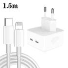 PD 35W Dual USB-C / Type-C Ports Charger with 1.5m Type-C to 8 Pin Data Cable, EU Plug - 1