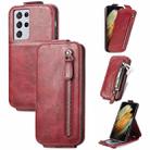 For Samsung Galaxy S21 Ultra Zipper Wallet Vertical Flip Leather Phone Case(Red) - 1