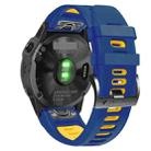 For Garmin Fenix 7X Solar 26mm Silicone Sports Two-Color Watch Band(Midnight Blue+Yellow) - 1