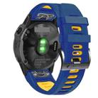 For Garmin Descent G1 22mm Silicone Sports Two-Color Watch Band(Midnight Blue+Yellow) - 1