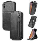 For iPhone X / XS Zipper Wallet Vertical Flip Leather Phone Case(Black) - 1