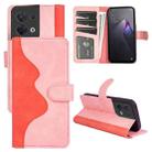 For OPPO Reno8 Stitching Horizontal Flip Leather Phone Case(Pink Red) - 1