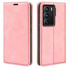 For ZTE Axon 40 Ultra Retro-skin  Magnetic Suction Leather Phone Case(Pink) - 1