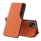 For iPhone 14 Side Display Flip Leather Phone Case (Orange) - 1