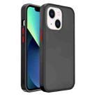 For iPhone 14 Frosted Skin Feel PC Contrast Color Button Phone Case (Black+Red) - 1