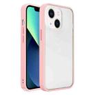 For iPhone 14 Frosted Skin Feel PC Contrast Color Button Phone Case (Pink) - 1